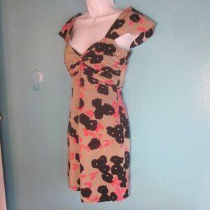 Temperley London Womens Size 2 Floral Silk Mini Sleeveless Dress Tan Black Pink
